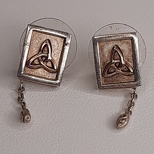 Vtg Celtic Trinity Knot 925 Stering Silver Post earrings w/ Dangle TESTED 3.9g